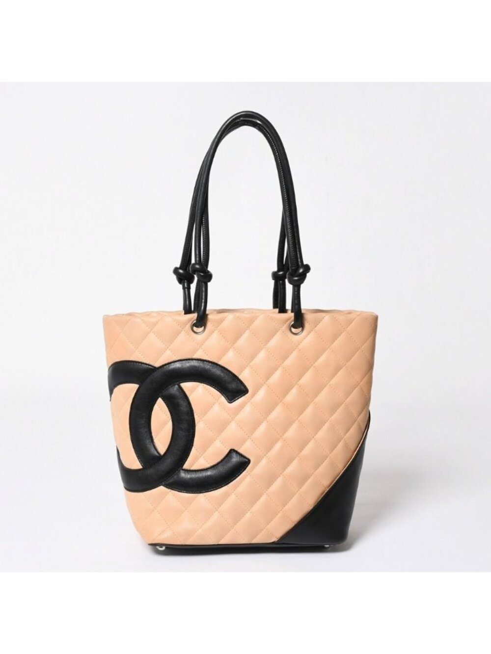 Chanel Canbon Cambon Line Small Tote Bag CC Logo Calfskin Beige